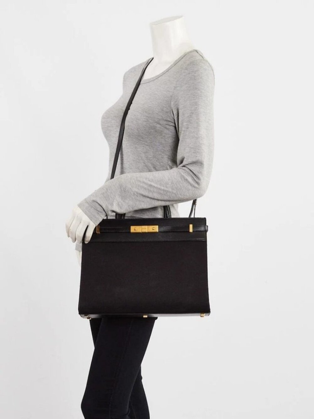 Yves Saint Laurent Black Canvas/Leather Manhattan Small Tote Bag